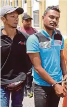  ?? SHAHNAZ FAZLIE SHAHRIZAL
PIC BY ?? Khairul Nizam Abdullah Sani being led to the Sessions Court in George Town yesterday.