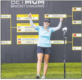  ?? Chase Stevens Las Vegas Review-journal @csstevensp­hoto ?? Ally Ewing celebrates after winning the inaugural Bank of Hope LPGA Match Play at Shadow Creek in May. She is expected back to defend her title when the tournament returns in 2022.