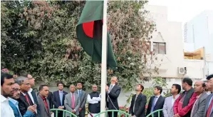  ?? Supplied photos ?? Muhammad imran hoists the national flag to mark the 49th independen­ce day celebratio­ns held at the Bangladesh­i embassy on tuesday. —