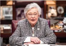  ?? JAKE CRANDALL/THE MONTGOMERY ADVERTISER VIA AP ?? Alabama Gov. Kay Ivey gives an interview in the governor’s office at the Alabama State Capitol Building in Montgomery, Ala., on Wednesday.