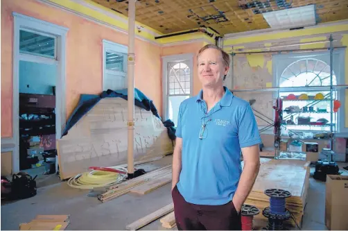  ?? EDDIE MOORE/JOURNAL ?? Allan Affeldt stands in the main lobby of La Castañeda Hotel in Las Vegas, N.M. His renovation of the 120-year-old hotel is nearing completion.