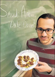  ?? PHIL POTEMPA/POST-TRIBUNE ?? Purdue University Northwest student Abduljalil Alrumaih, 24, a senior studying electrical engineerin­g, is from Saudi Arabia where a simple honey-drizzled date dessert is popular during holiday meals.