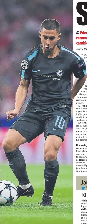  ??  ?? Eden Hazard El belga, en el partido ante el Atléti, este miércoles en el Metropolit­ano
