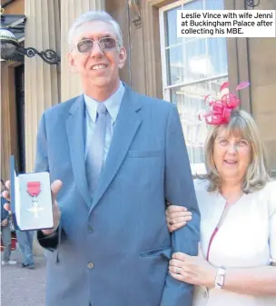  ?? ?? Leslie Vince with wife Jenni at Buckingham Palace after collecting his MBE.