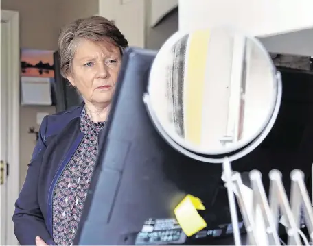  ?? PHOTOS: RAY RYAN ?? Upset: Above, Catherine Corless watches the live feed of the Commission’s report yesterday. Right, survivors Carmel Larkin and PJ Haverty, who were both born at the Mother and Baby Home in Tuam, Co Galway, on site in Tuam after the commission’s report was announced.