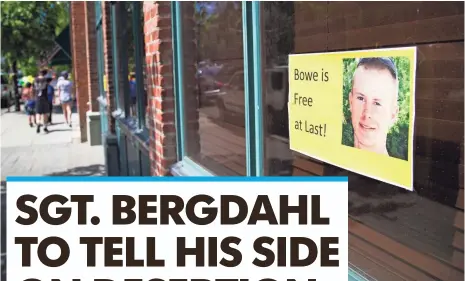  ?? MICHAEL CHOW FOR USA TODAY ?? Above, posters dot Main Street in Hailey, Idaho, Bowe Bergdahl’s hometown, on June 6, 2014. At left, Bergdahl waits in a pickup in Afghanista­n before his handover last year to U.S. forces after five years in captivity.