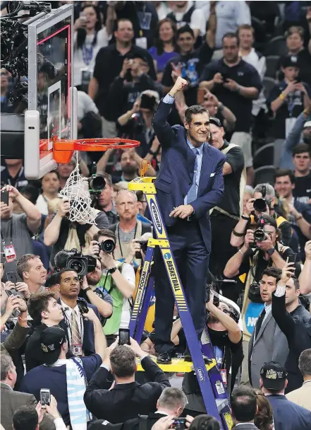  ?? — GETTY IMAGES ?? Head coach Jay Wright and the Villanova Wildcats, who also won in 2016, will get another chance to join some elite company next season if they can defend their NCAA men’s basketball title.