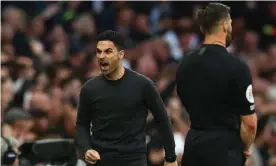 ?? Photograph: David Klein/Reuters ?? Mikel Arteta could not hide his anger at the decisions against Arsenal in defeat to Tottenham.
