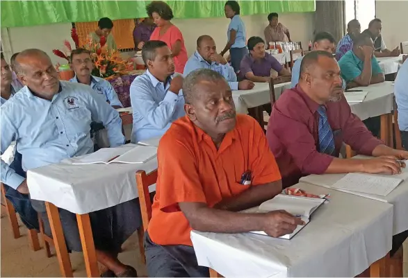  ?? ?? Liwativale Primary School Head Teacher Anasa Nasedra (orange shirt) during the Rakiraki School Heads meeting at Ra High School on January 15, 2020.