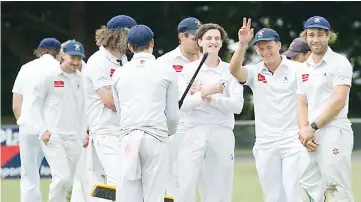  ??  ?? After some preparatio­n, Neerim District’s Kody Wilson and his team give the indication they are ready to play on Saturday against Drouin.