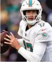  ?? ADRIAN KRAUS/AP ?? Ryan Tannehill could have played his final game with the franchise after seven seasons, including six as the starting quarterbac­k.