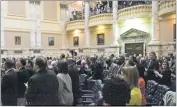  ?? CNS PHOTO BY HANNAH KLARNER ?? Members of the Maryland House and Senate give Gov. Larry Hogan a standing ovation at the conclusion of his State of the State address in Annapolis on Wednesday.