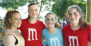  ??  ?? Soaking up the atmosphere at Trafalgar High School’s swimming sports are, from left Taylor Robinson, Emma Turnbull, Madi Ruppell and Selena De Martin.