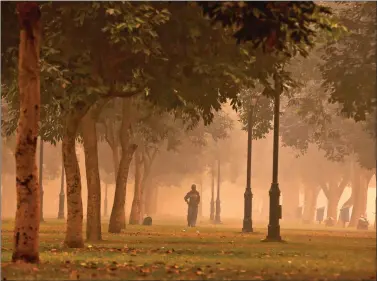  ?? REUTERS ?? A man walks in a public park on a smoggy morning in New Delhi on Wednesday.