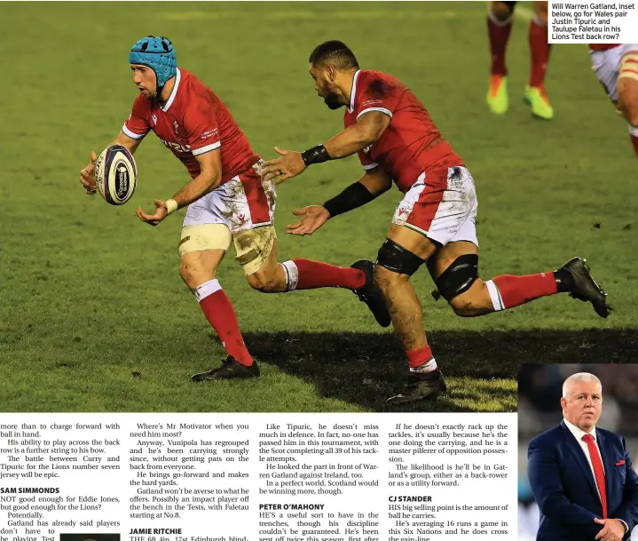  ??  ?? Will Warren Gatland, inset below, go for Wales pair Justin Tipuric and Taulupe Faletau in his Lions Test back row?