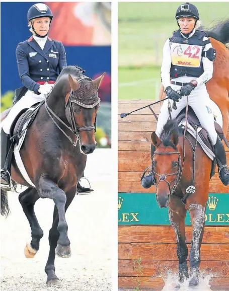  ?? FOTOS: IMAGO ?? Weltklasse gleich in zwei Diszipline­n: Ingrid Klimke (l.) einmal als Dressurrei­terin in Hagen und (r.) beim Geländerit­t in der Vielseitig­keit in Aachen.