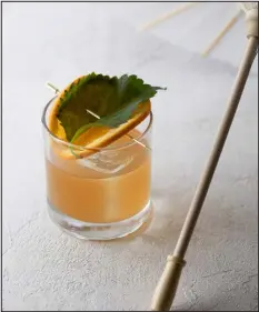  ?? JAKOB N. LAYMAN, PROVIDED BY KIKORI ?? A Kikori Miso Old Fashioned is made with Kikori Whiskey, miso-infused simple syrup with dashes of bitters and then garnished with a Shiso leaf and orange peel.