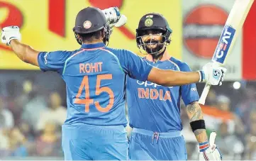  ?? PTI ?? Virat and Rohit raised the secondhigh­est ODI stand for the second wicket in a chase, after Ponting and Watson’s 252* in 2009.