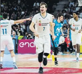  ?? FOTO: EFE ?? Gesto de autoridad de Doncic. Su actuación volvió a ser salvadora para el Madrid