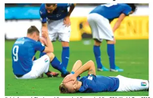  ?? AGENCE FRANCE PRESSE ?? Italy's forward Ciro Immobile react at the end of the FIFA World Cup 2018 qualificat­ion football match between Italy and Sweden at the San Siro stadium in Milan.