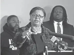  ?? MIKE CARDEW/AKRON BEACON JOURNAL ?? Akron NAACP President Judi Hill called again for police de-escalation training following the April 1 shooting of 15-year-old Tavion Koonce-williams.