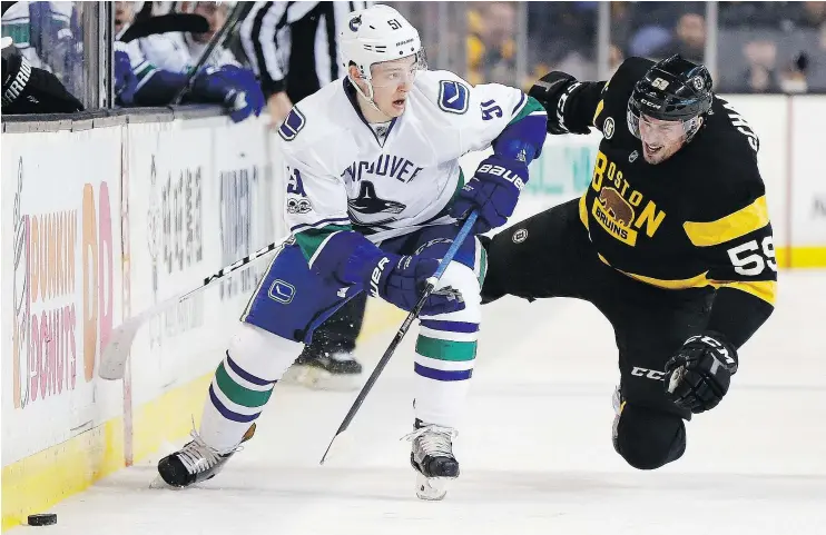  ?? — AP FILES ?? Defenceman Troy Stecher has good puck skills and a decent enough shot. Unfortunat­ely, neither was enough to uplift the Canucks’ first power-play unit.