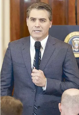  ?? AP ?? CNN correspond­ent Jim Acosta does a standup before a news conference with US President Donald Trump in the East Room of the White House in Washington last Nov. 7.