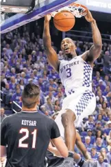  ?? JAMES CRISP, AP ?? Kentucky’s Bam Adebayo averages a team- best 6.9 rebounds a game.