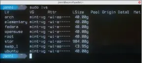  ??  ?? Apparently our tech editor maintains six distros, each on their own logical volume. Show-off.