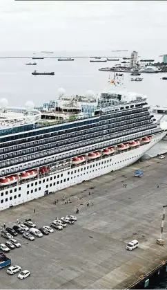  ?? — AFP ?? today’s large cruise ships, like the Caribbean Princess, can can host more than 3,500 passengers; the world’s largest ship – Symphony Of theseas–can fit more than 5,500 passengers.