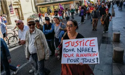  ?? Photograph: Igor Ferreira/SOPA Images/Shuttersto­ck ?? People march in Avignon in September to protest against police violence after the fatal shooting of a teenager in a traffic stop outside Paris.