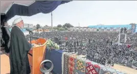  ?? AFP ?? ■ Iranian President Hassan Rouhani addresses a rally in the northweste­rn city of Sabzevar.