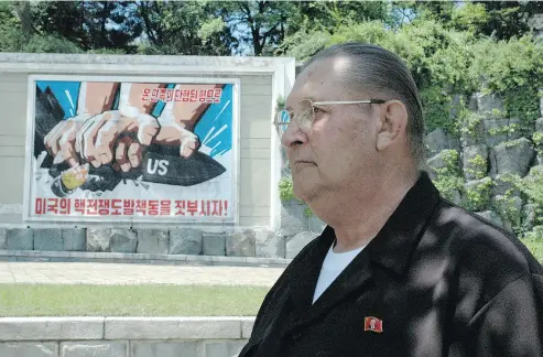  ?? AFP GETTY IMAGES / VERYMUCHSO PRODUCTION­S / KORYO TOURS ?? After defecting to North Korea, James Joseph Dresnok, here in an unknown location in North Korea in May, 2005, learned the country’s language and customs and was given parts in North Korean propaganda films.