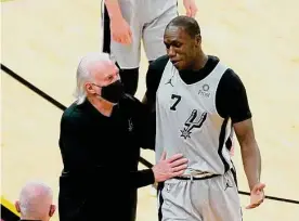  ?? Rick Scuteri/associated Press ?? The competitiv­e nature of Gregg Popovich left players like center Gorgui Dieng concerned when he didn’t appear for Sunday night’s game.