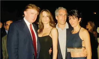  ??  ?? Donald Trump, Melania Trump (then Knauss), Jeffrey Epstein, and Ghislaine Maxwell at Mar-a-Lago in 2000. Photograph: Davidoff Studios Photograph­y/Getty Images