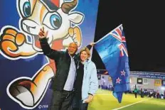  ?? Courtesy: Organiser ?? Auckland City fans pose in front of the mascot at the Hazza Bin Zayed Stadium on Wednesday.