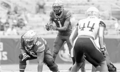  ?? COURTESY OF DON JUAN MOORE/ACC ?? Mike Norvell and his coaching staff are looking to see how the team, including quarterbac­k James Blackman, responds to this latest adversity.