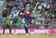  ?? (AFP) ?? England’s Jason Roy during his innings of 64 runs against Pakistan in the third T20I at Old Trafford in Manchester, England, on Tuesday.