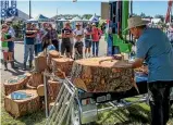  ?? PHOTOS: MURRAY WILSON/FAIRFAX NZ ?? A small crowd gathers to see the a wood splitting demonstrat­ion.