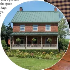  ??  ?? Matching plant pots hang evenly between columns on the porch, complement­ing the clean, linear angles of Jeff and Susan’s 1814 brick home.