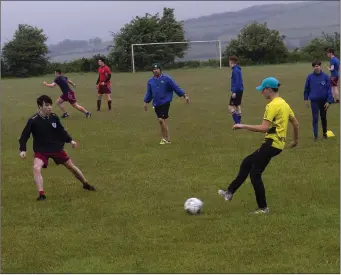  ??  ?? Coolboy Rangers players enjoying training after the lockdown in Coolafancy last week.