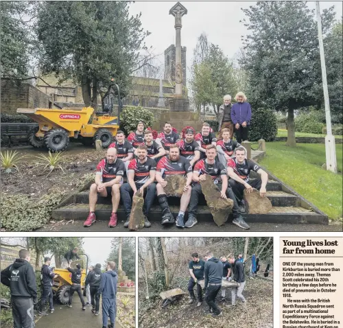  ?? PICTURES: JAMES HARDISTY. ?? ROCK ON: A group of players from Kirkburton Cougars RLFC with stones collected from the former quarry in Kirkburton for a garden next to the war memorial near All Hallows Church in the centre of the village; the aim is to bring the site into everyday...