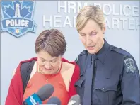  ?? CP PHOTO ?? Vanessa Brooks, left, is comforted by Const. Dianne Penfound as she addresses the media on the eighth anniversar­y of the murder of her sister, Tanya Brooks, in Halifax on Thursday. Authoritie­s have returned the rest of Tanya’s remains to her family...