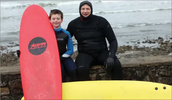  ?? Pic: ?? Albin and Brian Parle after a surf in Strandhill last Thursday.
Carl Brennan.