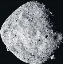  ?? HANDOUT VIA REUTERS ?? This mosaic image of asteroid Bennu, composed of 12 PolyCam images collected on Dec. 2, 2018 by the OSIRIS-REx spacecraft from a range of 24 kilometres.