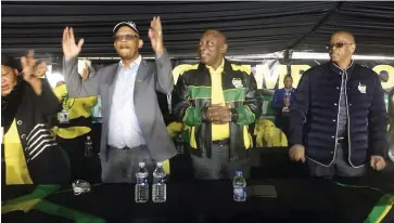  ?? PICTURE: ANCLIMPOPO ?? BIG WIGS: ANC spokespers­on Pule Made, President Cyril Ramaphosa and ANC secretary general Ace Magashule at the party’s Limpopo elective conference. Provincial chairperso­n Stanley Mathabatha retained the post unconteste­d as the conference proceeded successful­ly despite attempts to block it.