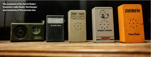  ?? ?? The evolution of the ferret-finder: transistor radio finder, the bleeper and variations of the knocker box