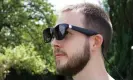  ?? . Photograph: Samuel Gibbs/The Guardian ?? The Air are the most standard in appearance smart glasses to date but are still clearly not regular sunglasses, protruding much further from your face. Others will also be able to see what you are watching in front of your eyes