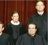  ?? AP FILES ?? Though ideologica­l opposites, Supreme Court Justice Ruth Bader Ginsburg was close with fellow Justice Antonin Scalia (bottom right).