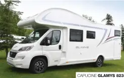  ??  ?? La nouvelle Série 800 inclut aussi des capucines comme ce nouveau modèle de 7,35 m qui offre six places couchage à partir de 53 000 €. CAPUCINE GLAMYS 823